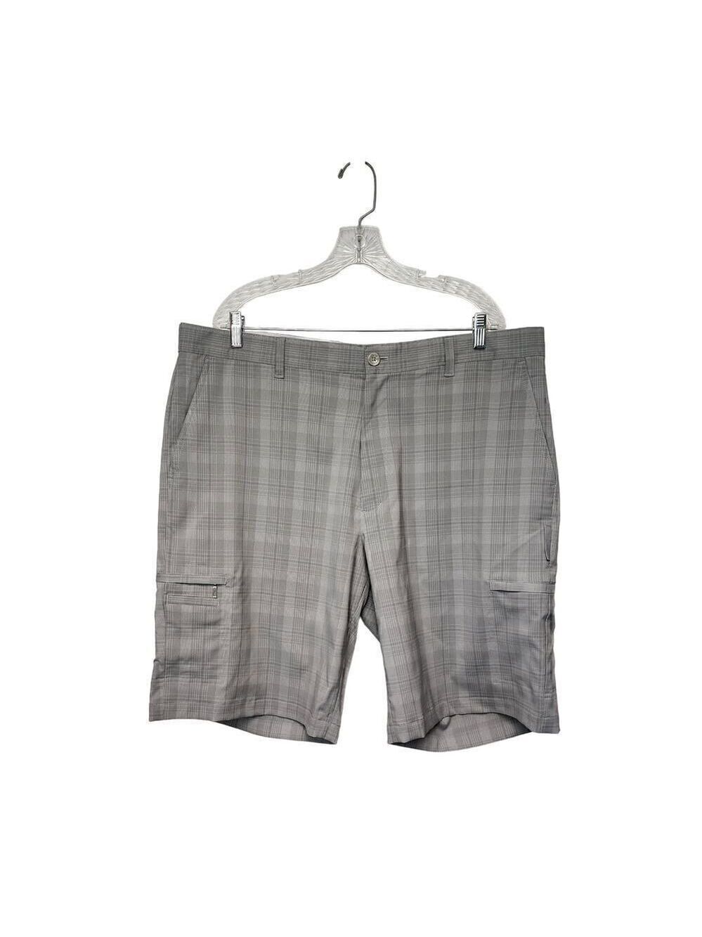 Greg Norman Men's Tasso Elba Tech Plaid Golf Shorts Size 40 Color Gray